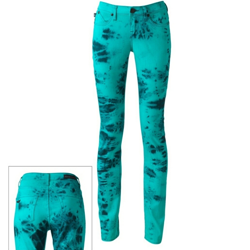 Rock & Republic Green Black Grunge Berlin Tie Dye Retro Y2k Skinny Jeans 0